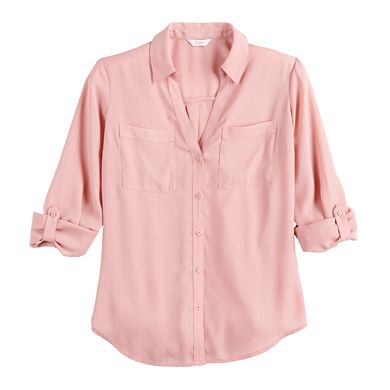 Juniors' Candie's® Roll-Tab Blouse