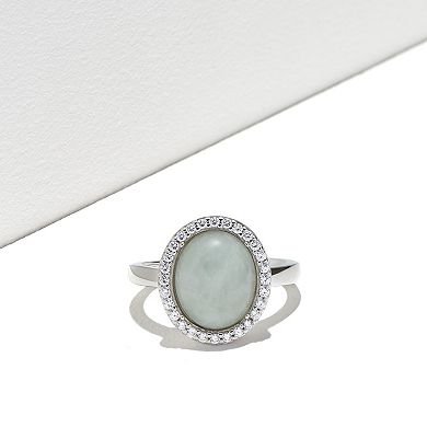 Sterling Silver Jade & Cubic Zirconia Halo Ring