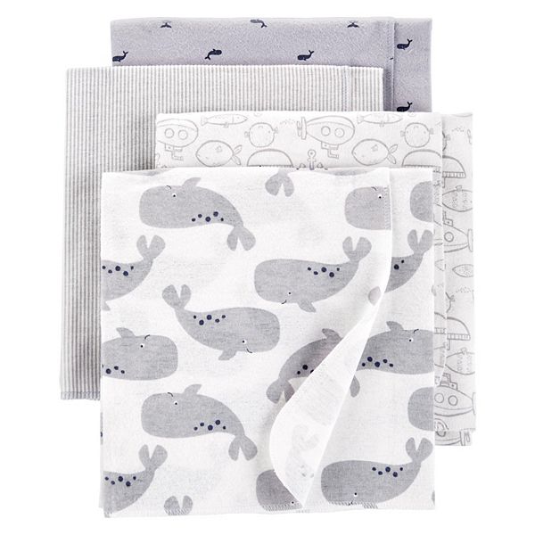 Blue Whale Carters 4-Pack Cotton Flannel Receiving Blankets 