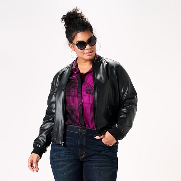 Plus size 2025 leather bomber jacket