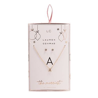 LC Lauren Conrad Monogram Nickel Free Necklace & Stud Earring Set