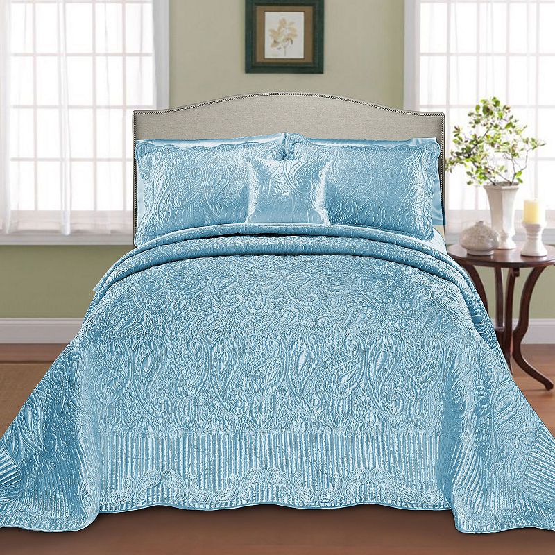 Serenta Quilted Bedspread Set with Coordinating Throw Pillow, Blue, Queen