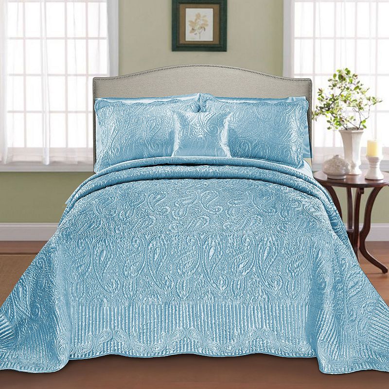 Serenta Quilted Bedspread Set with Coordinating Throw Pillow, Blue, King