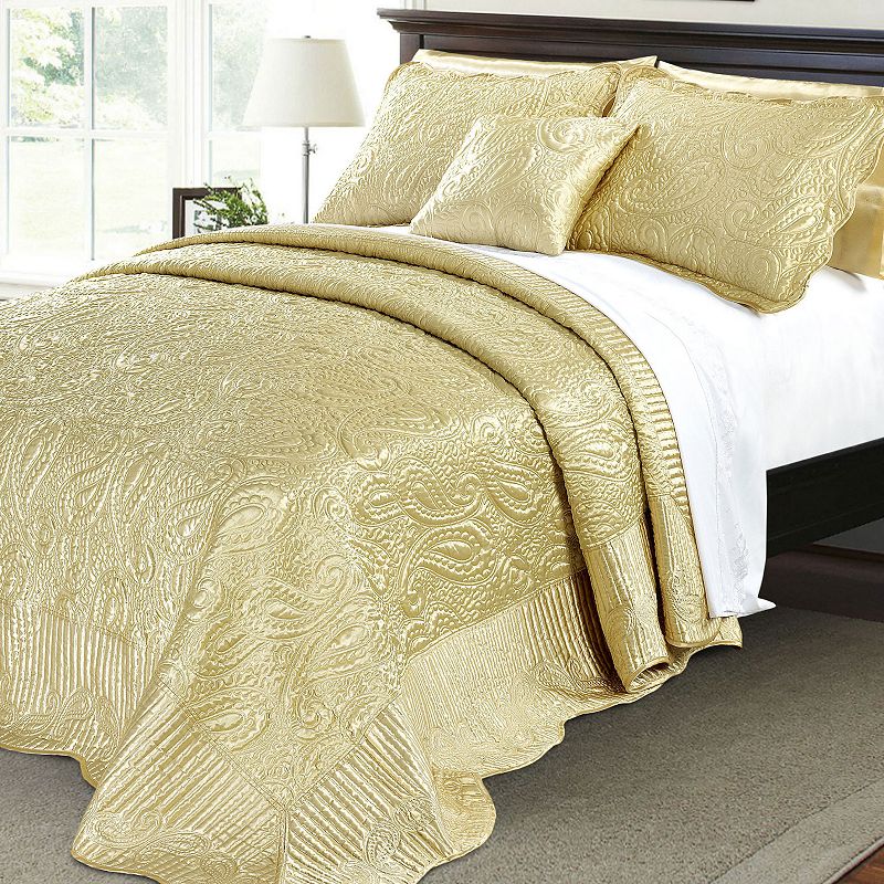 Serenta Quilted Bedspread Set with Coordinating Throw Pillow, Yellow, Queen