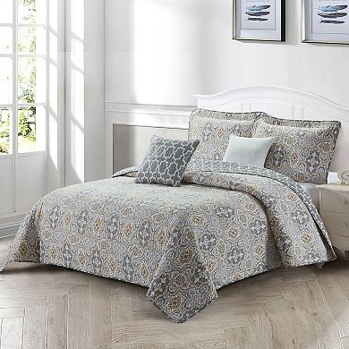 Serenta Lanza 5-piece Quilt Set with Coordinating Throw Pillows