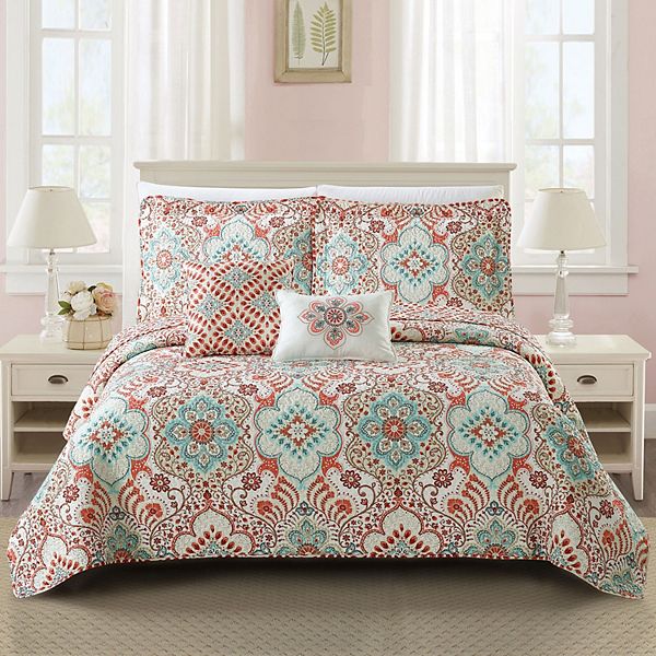 Serenta 5-piece Bennington Damask Printed Quilt Set with Coordinating ...