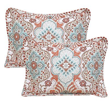 Serenta 5-piece Bennington Damask Printed Quilt Set with Coordinating Throw Pillows