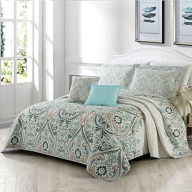 Serenta Visionary Damask 5-Piece Printed Microfiber Quilt Set