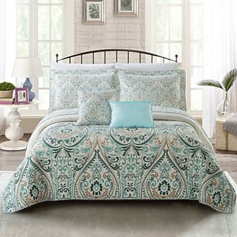 Serenta Visionary Damask 5 pc Printed Microfiber Quilt Set