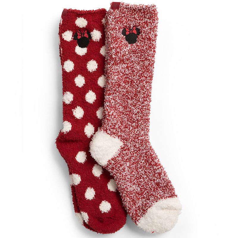 Disneys Minnie Mouse Womens Barefoot Dreams Cozychic 2-pack Socks, Red