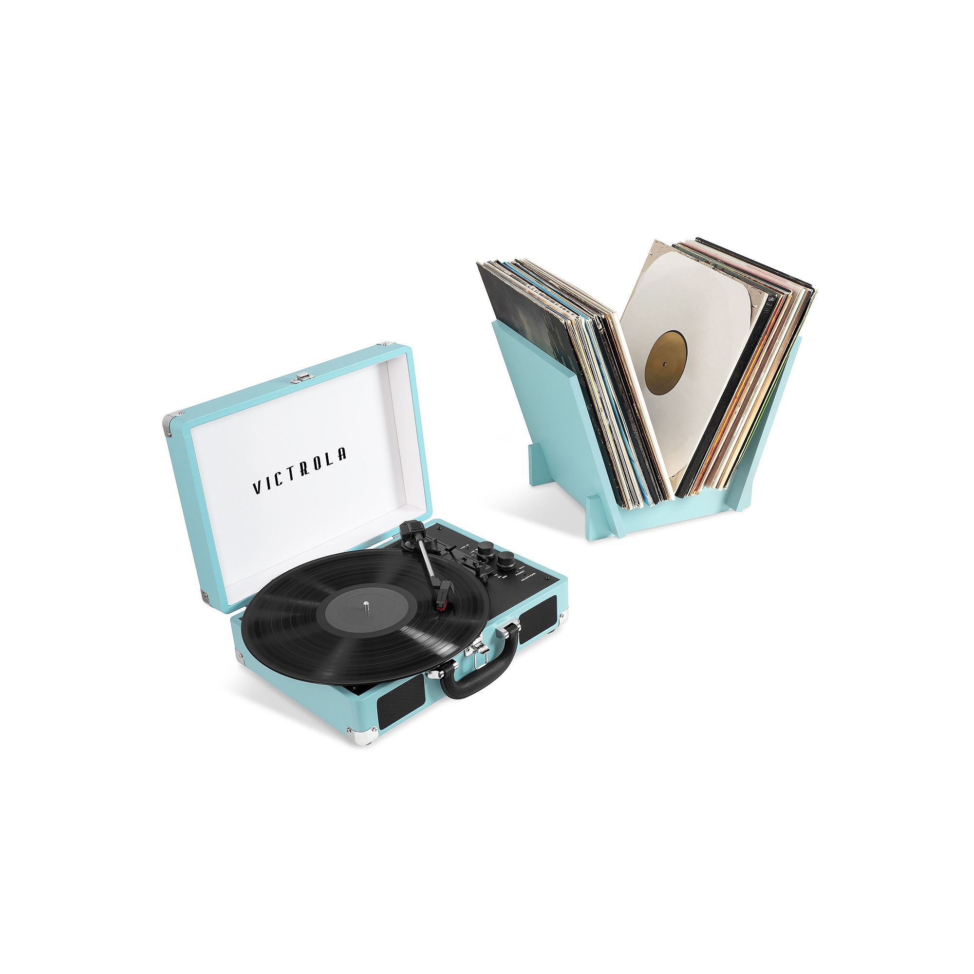 Victrola Journey Record Player & Holder Bundle, Turquoise