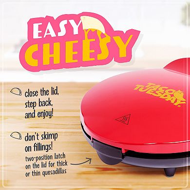 Taco Tuesday Deluxe 6-Wedge Electric Quesadilla Maker with Extra Stuffing Latch
