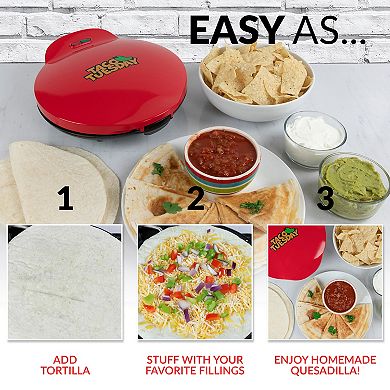 Taco Tuesday Deluxe 6-Wedge Electric Quesadilla Maker with Extra Stuffing Latch