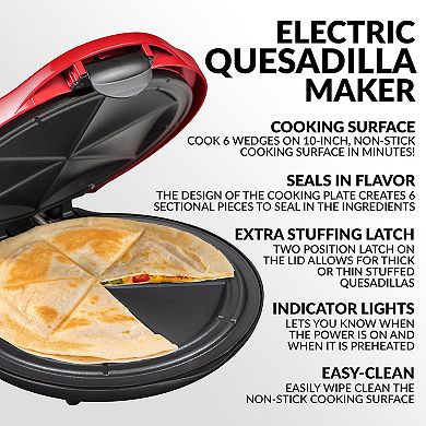 Taco Tuesday Deluxe 6-Wedge Electric Quesadilla Maker with Extra Stuffing Latch