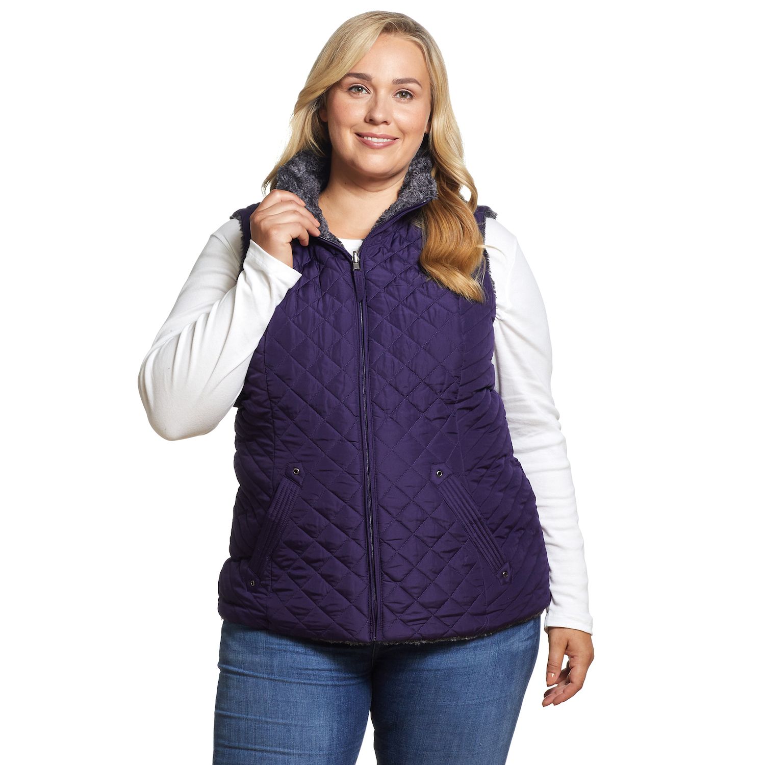 plus size faux fur vest with hood