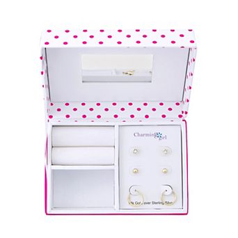 Charming Kids' Girl Gold Tone Sterling Silver Hoop Ball Crystal Stud Earring Set