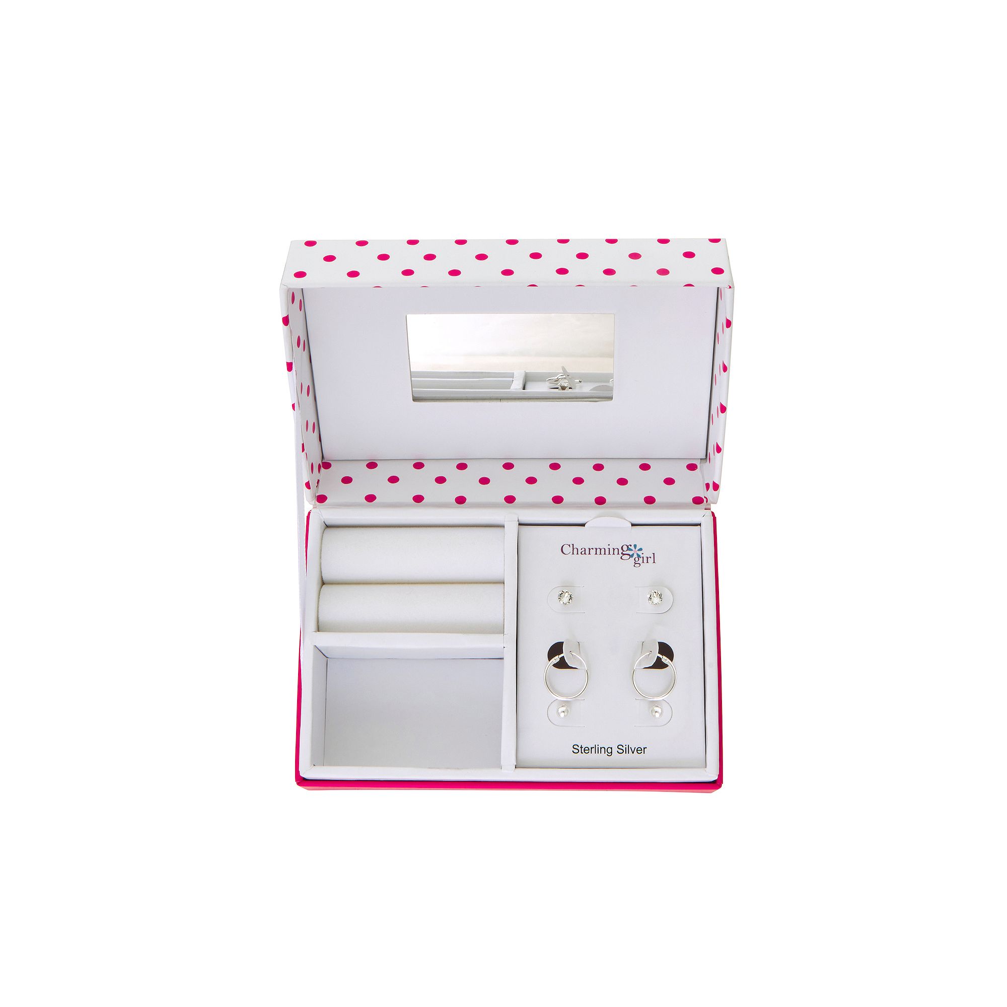 Charming Kids Girl Gold Tone Sterling Silver Hoop Ball Crystal Stud Earrin