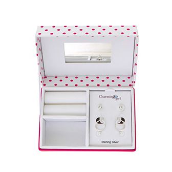 Charming Kids' Girl Gold Tone Sterling Silver Hoop Ball Crystal Stud Earring Set