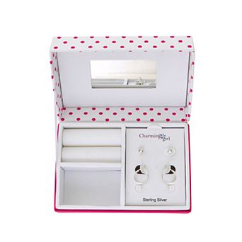 Charming Kids' Girl Gold Tone Sterling Silver Hoop Ball Crystal Stud Earring Set