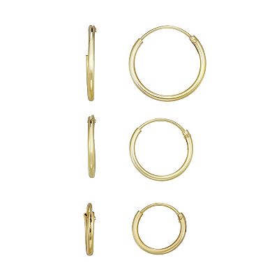 Charming Girl Kids' Gold Tone Sterling Silver Hoop Earring Set