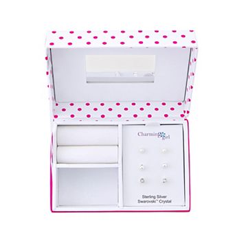 Charming Girl Kids' Gold Tone Sterling Silver Ball, Freshwater Cultured Pearl & Crystal Stud Earring Set