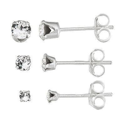 Kids' Charming Girl Sterling Silver Crystal Stud Earring Set