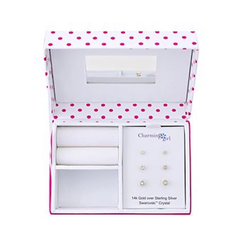 Charming Girl Kids' Sterling Silver Crystal Stud Earring Set