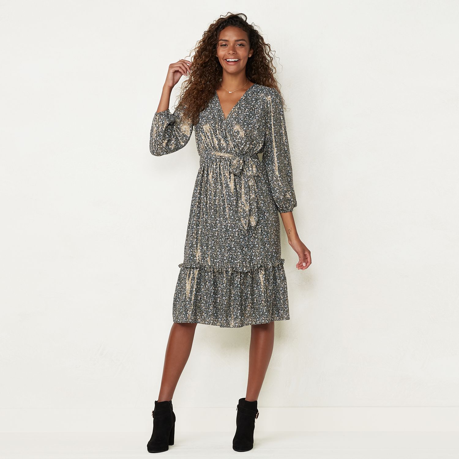women's lc lauren conrad balloon sleeve wrap dress