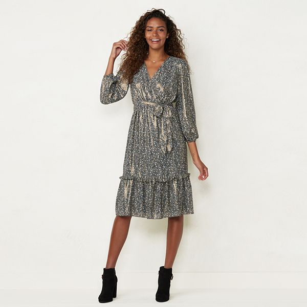 Women's LC Lauren Conrad Puff Sleeve Midi Wrap Dress