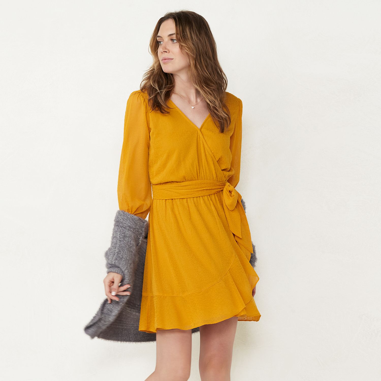 women's lc lauren conrad balloon sleeve wrap dress