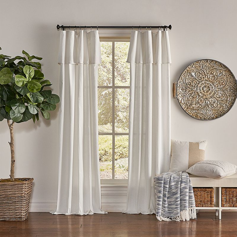 Mercantile Drop Cloth Light Filtering Ring Top Tab Farmhouse Curtain Panel with Valance Off White 84 Inches