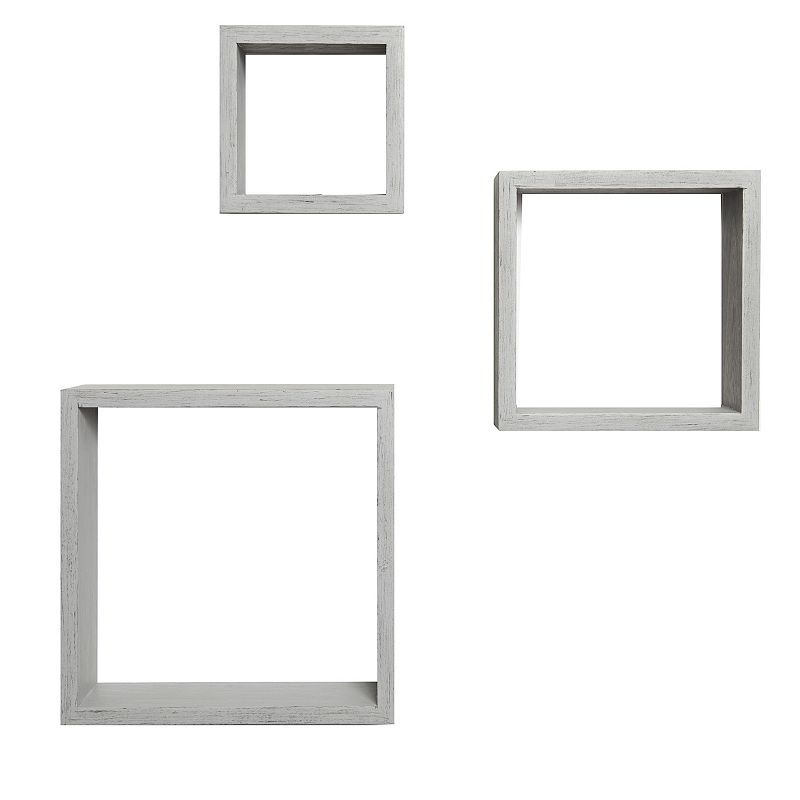 Pinnacle Floating Cube Wall Shelf 3-piece Set, Grey, 9X9