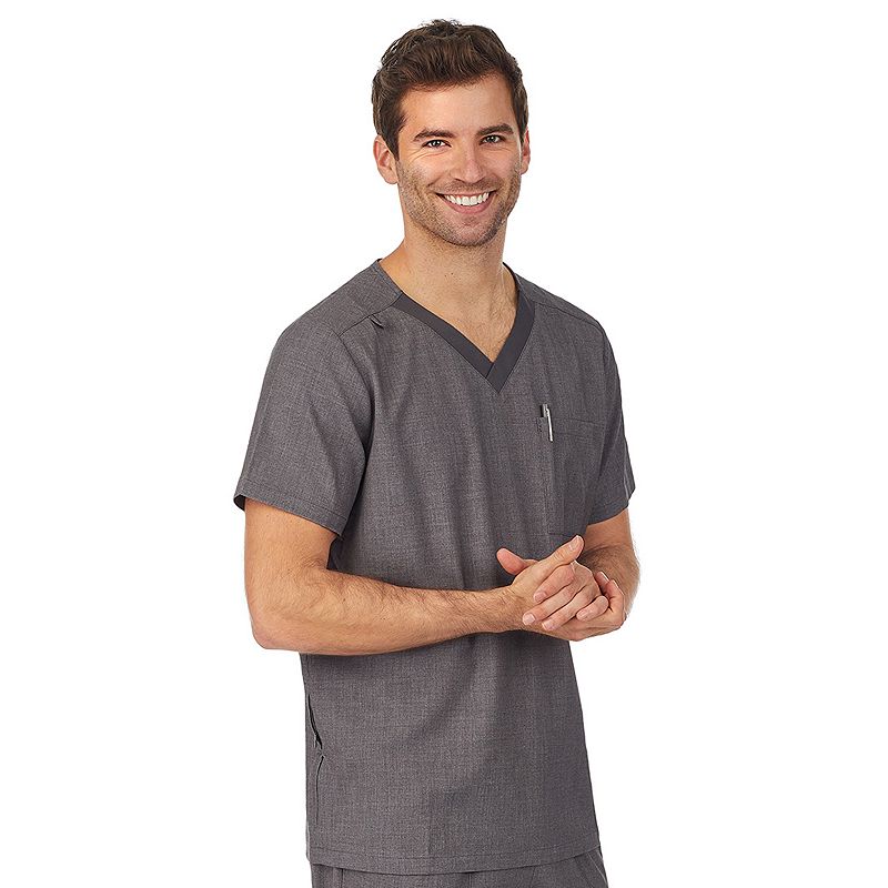 Mens Cuddl Duds Scrubs Classic V-Neck Top with Zip Back Pocket, Size: Smal