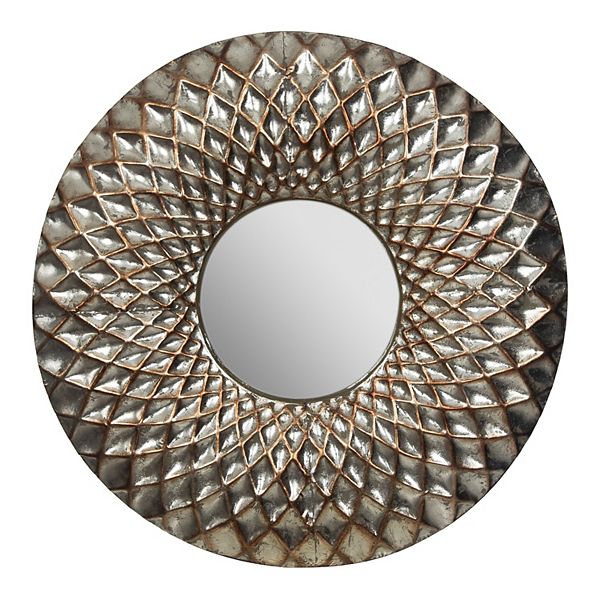 Pinnacle Frames and Accents Hammered Lattice Round Wall Mirror