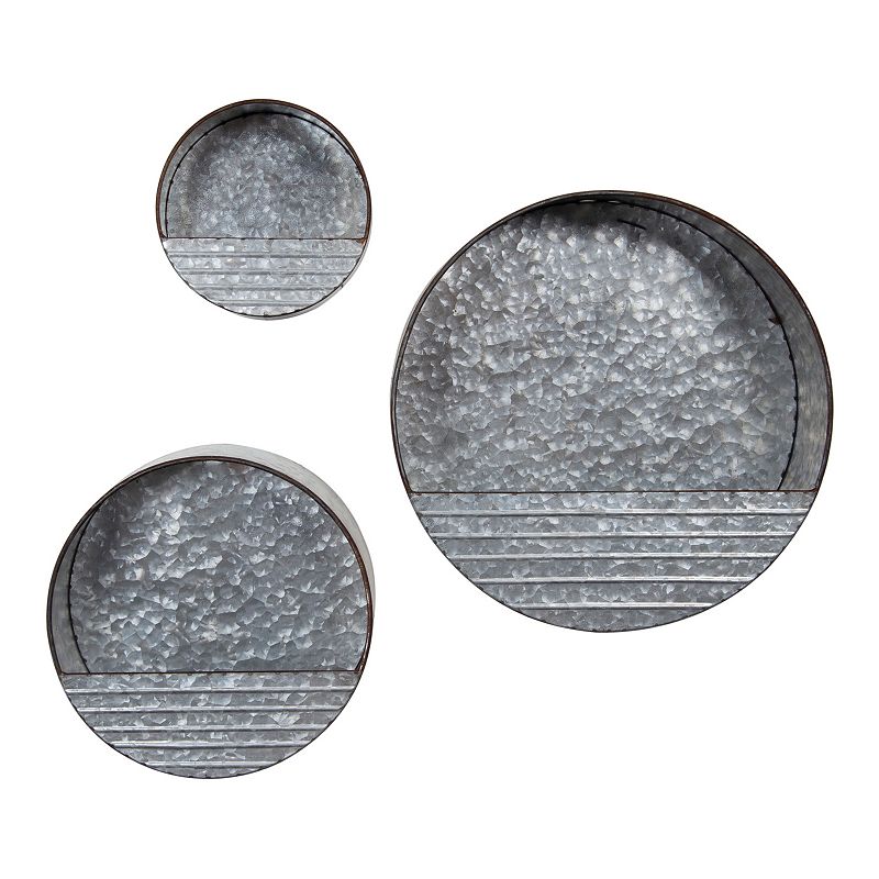 Pinnacle Galvanized Metal Round Hanging Wall Pocket Bins 3-piece Set, Grey,