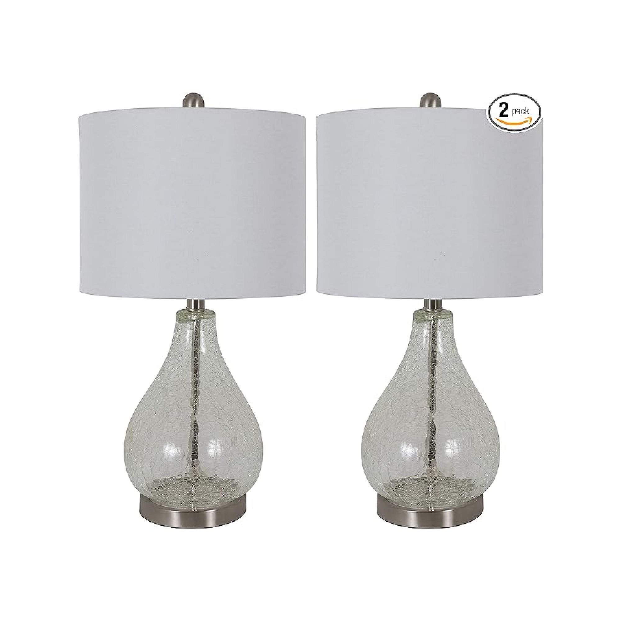 Decor Therapy Crackled Teardrop Table Lamp 2-piece Set, Clear