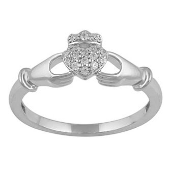 Royal Aura Sterling Silver 1/10 Carat T.W. Diamond Claddagh Ring