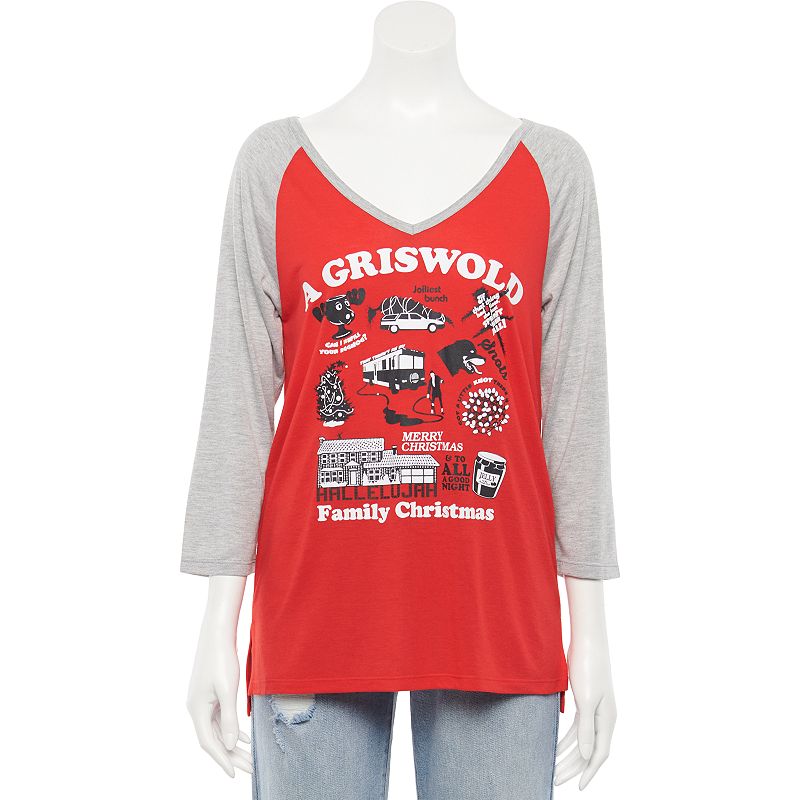 Juniors' National Lampoon's Griswold Christmas V-Neck Graphic Tee, Size: Small, Med Red