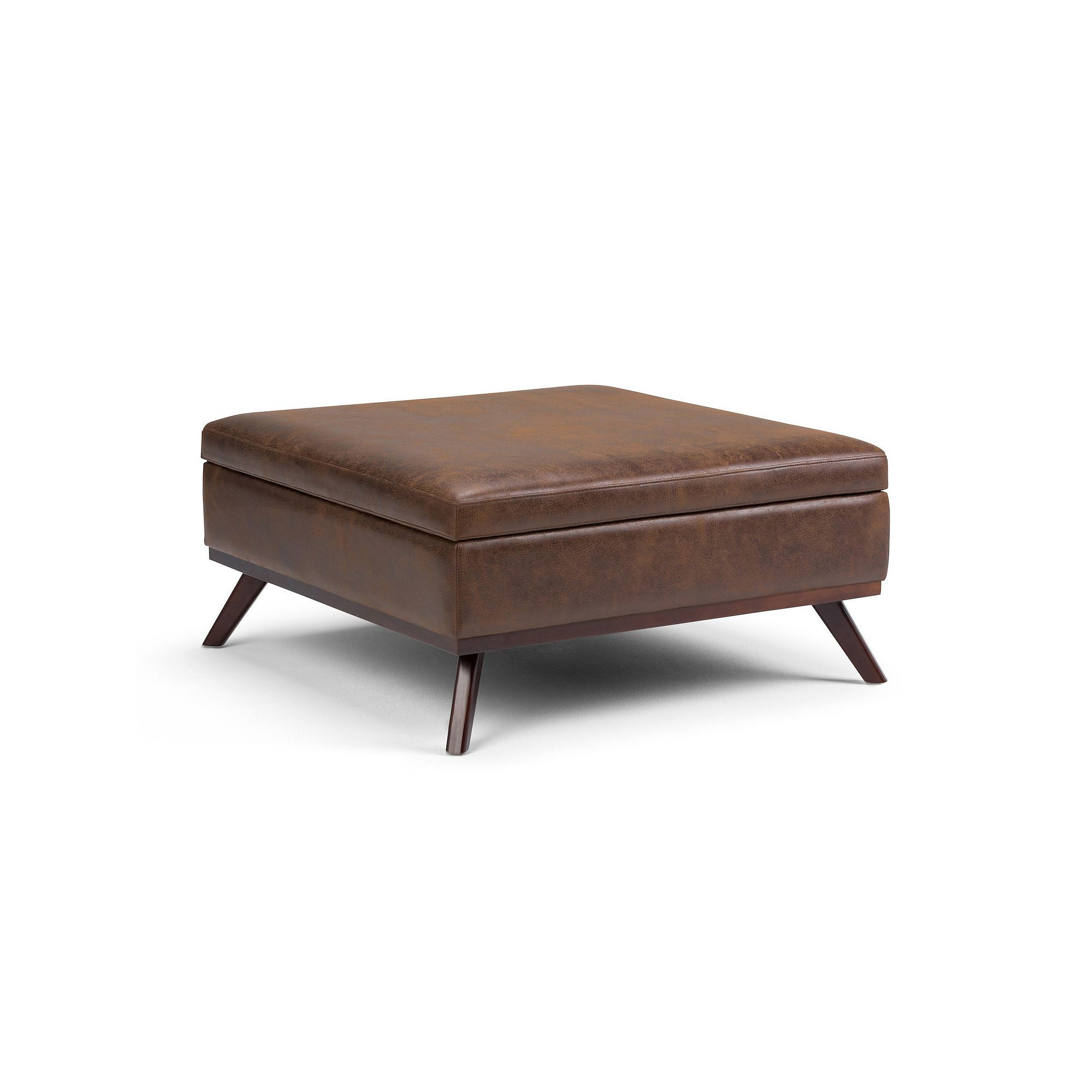 Simpli Home Owen Square Coffee Table Storage Ottoman, Distressed Brown
