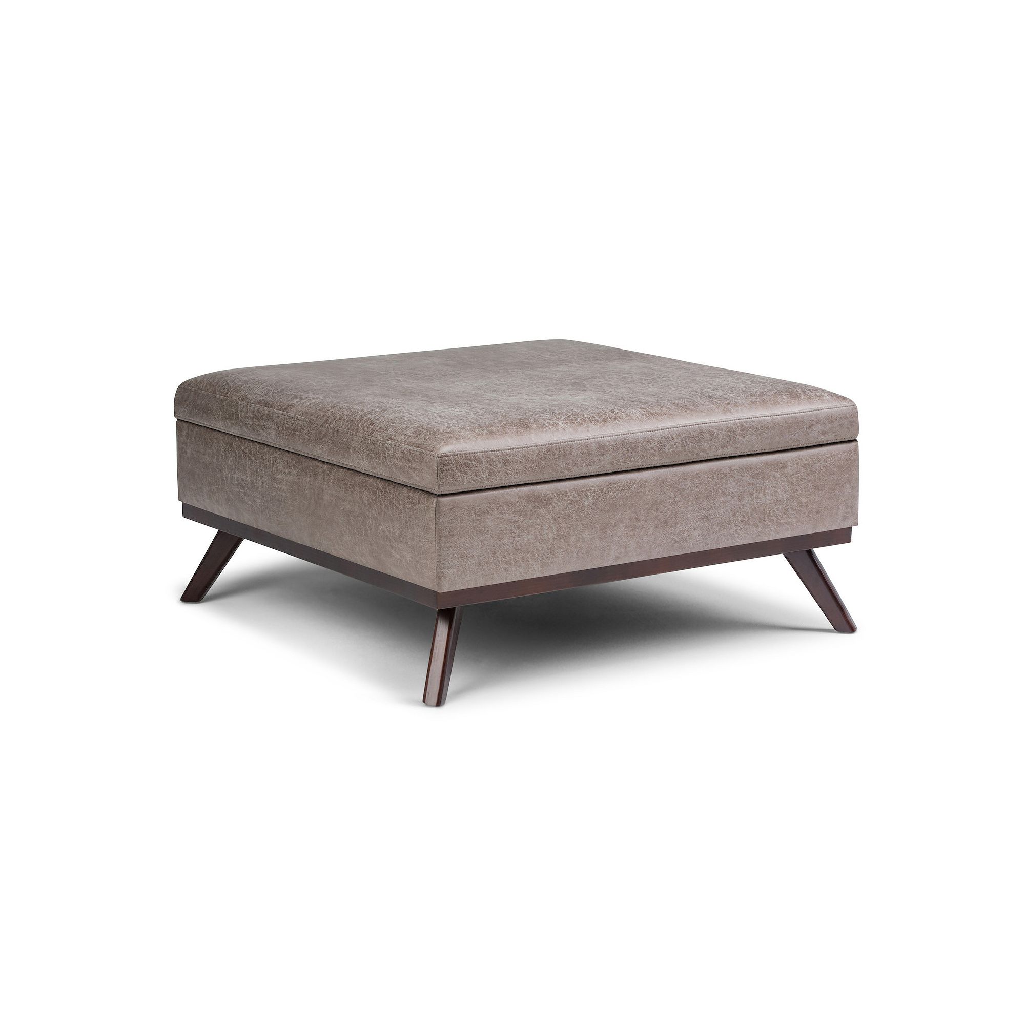 Simpli Home Owen Square Coffee Table Storage Ottoman, Distressed Gray