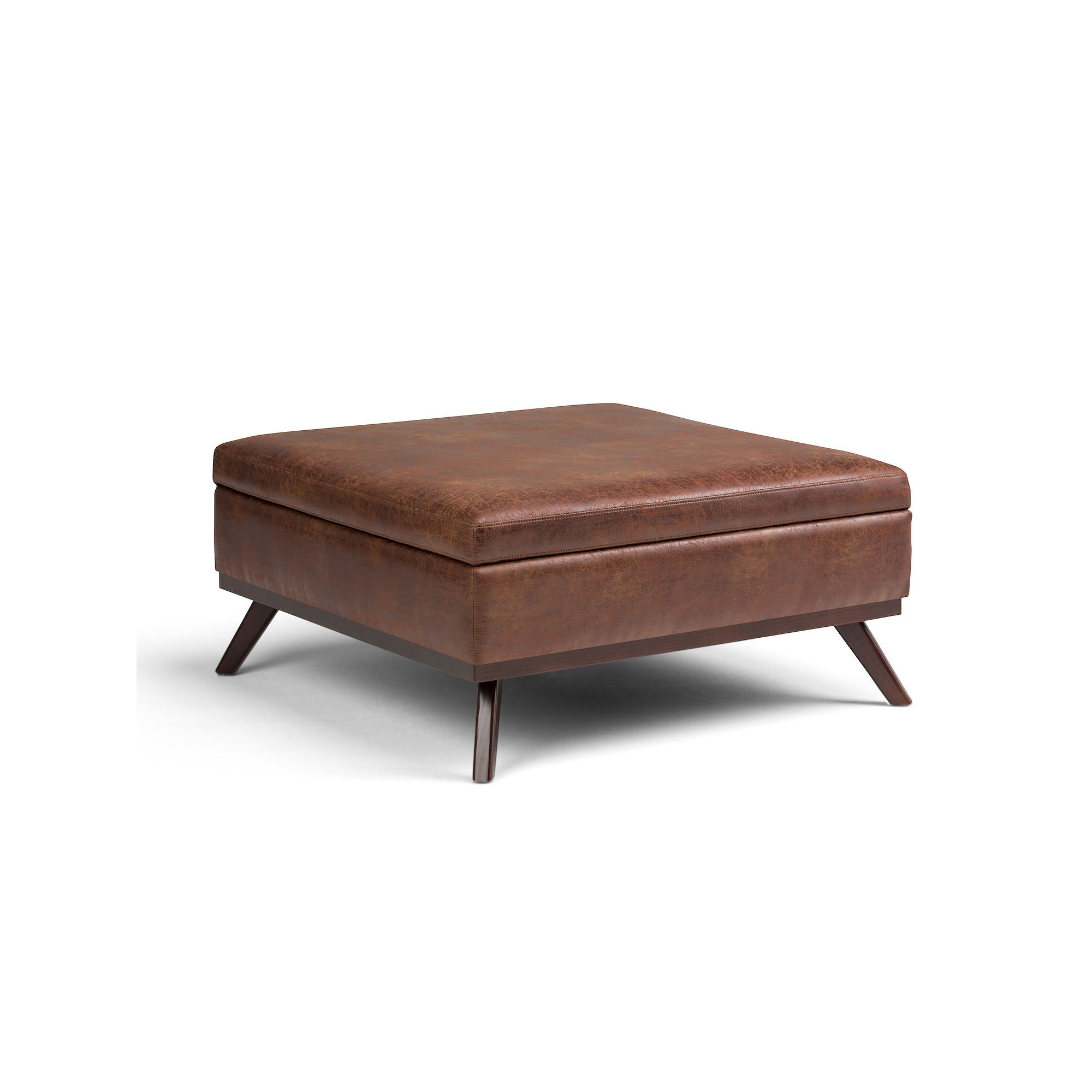 Simpli Home Owen Square Coffee Table Storage Ottoman, Saddle Brown