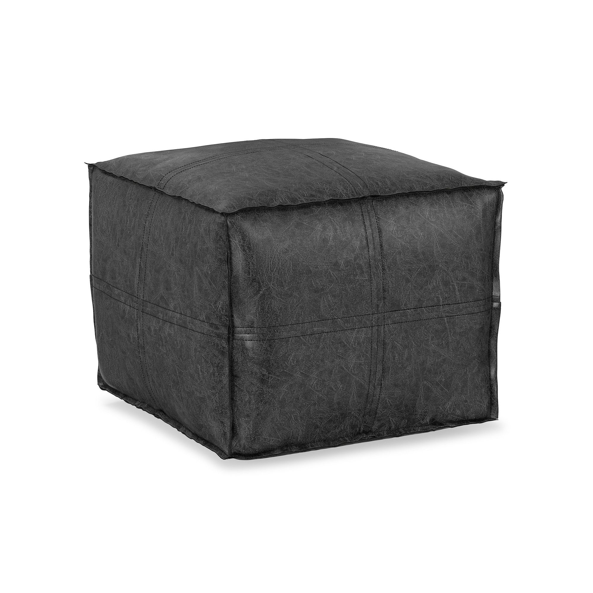 Simpli Home Brody Square Pouf, Distressed Black