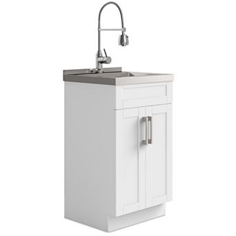 Simpli Home Hennessy All-in-One 20 in Utility Sink & Cabinet
