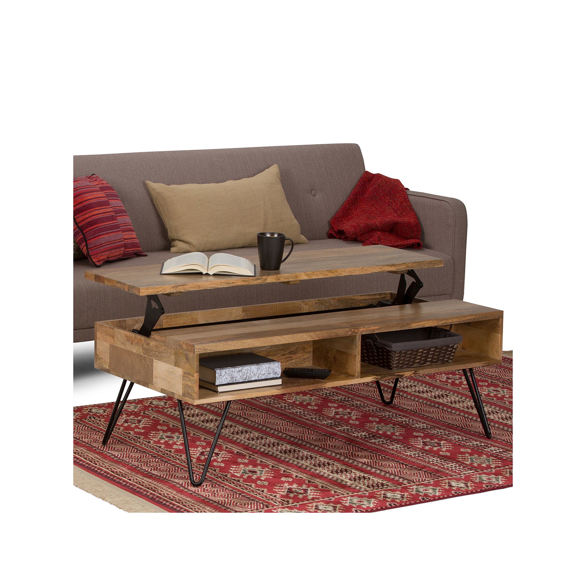 Simpli Home Hunter Lift-Top Coffee Table, Natural