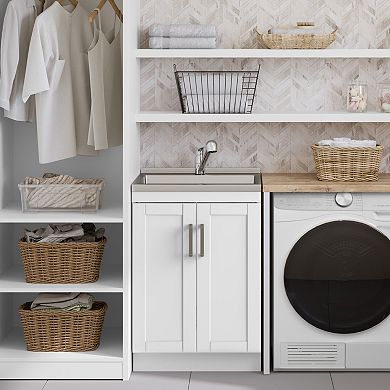 Simpli Home Kyle All-In-One 24-in. Laundry Utility Sink and Cabinet