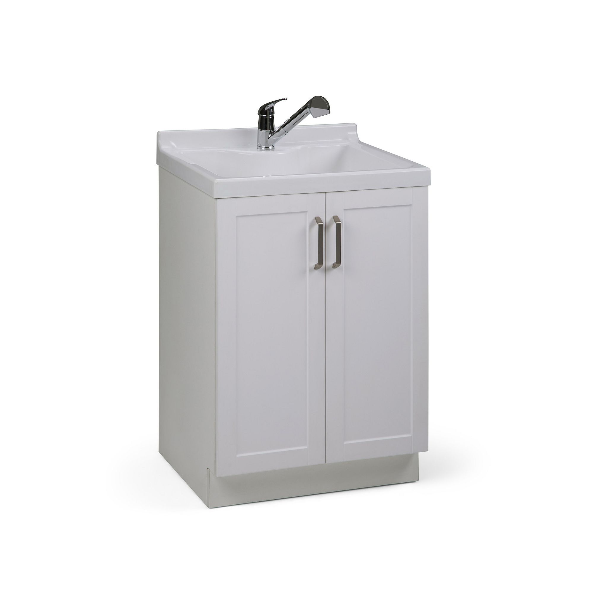 Simpli Home Kyle All-In-One 24-in. Laundry Utility Sink & Cabinet, Pure Whi
