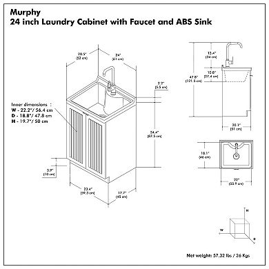 Simpli Home Murphy All-In-One 24-in. Laundry Sink and Cabinet