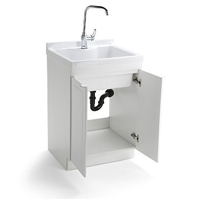 Simpli Home Murphy All-In-One 24-in. Laundry Sink and Cabinet