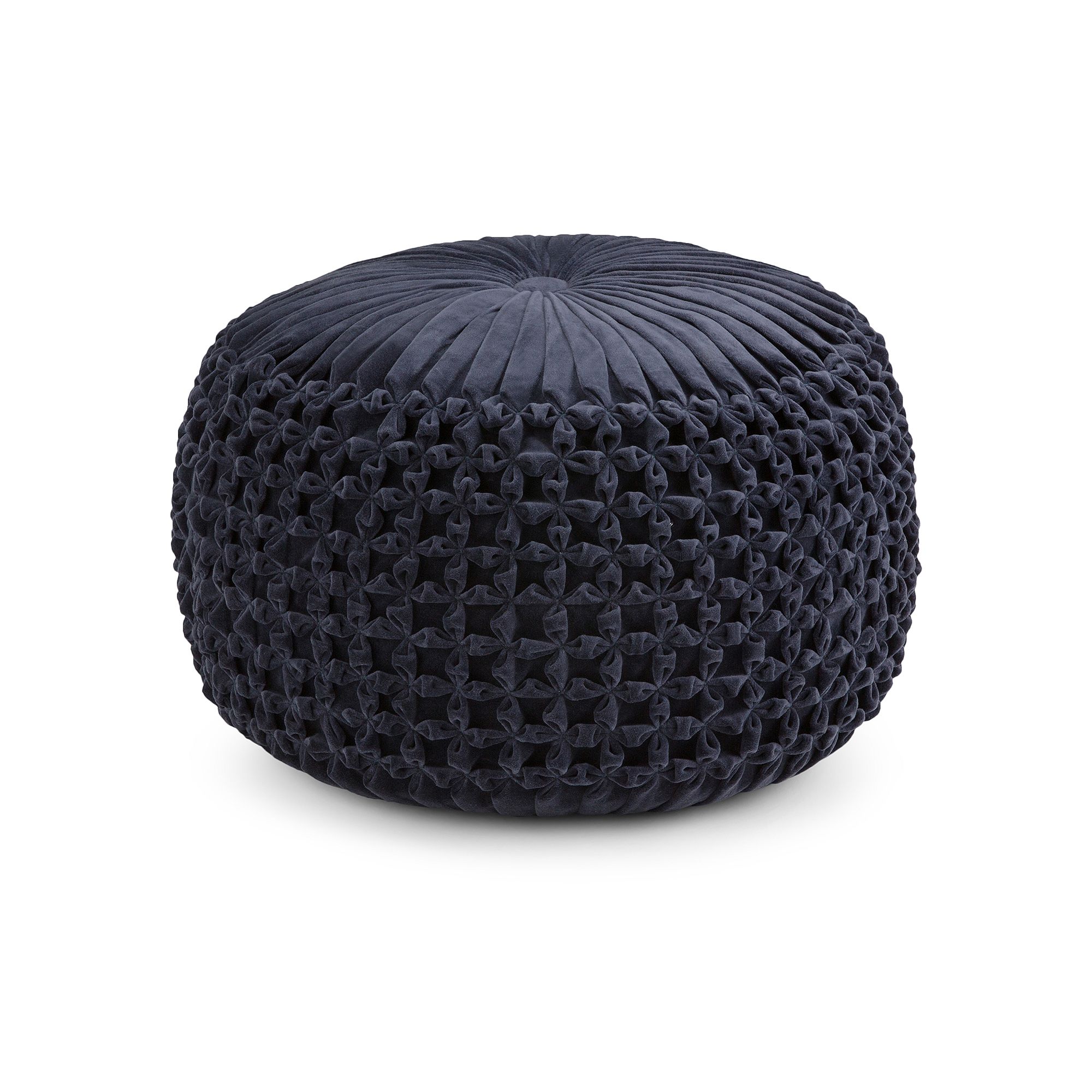 Simpli Home Renee Round Pouf, Blue