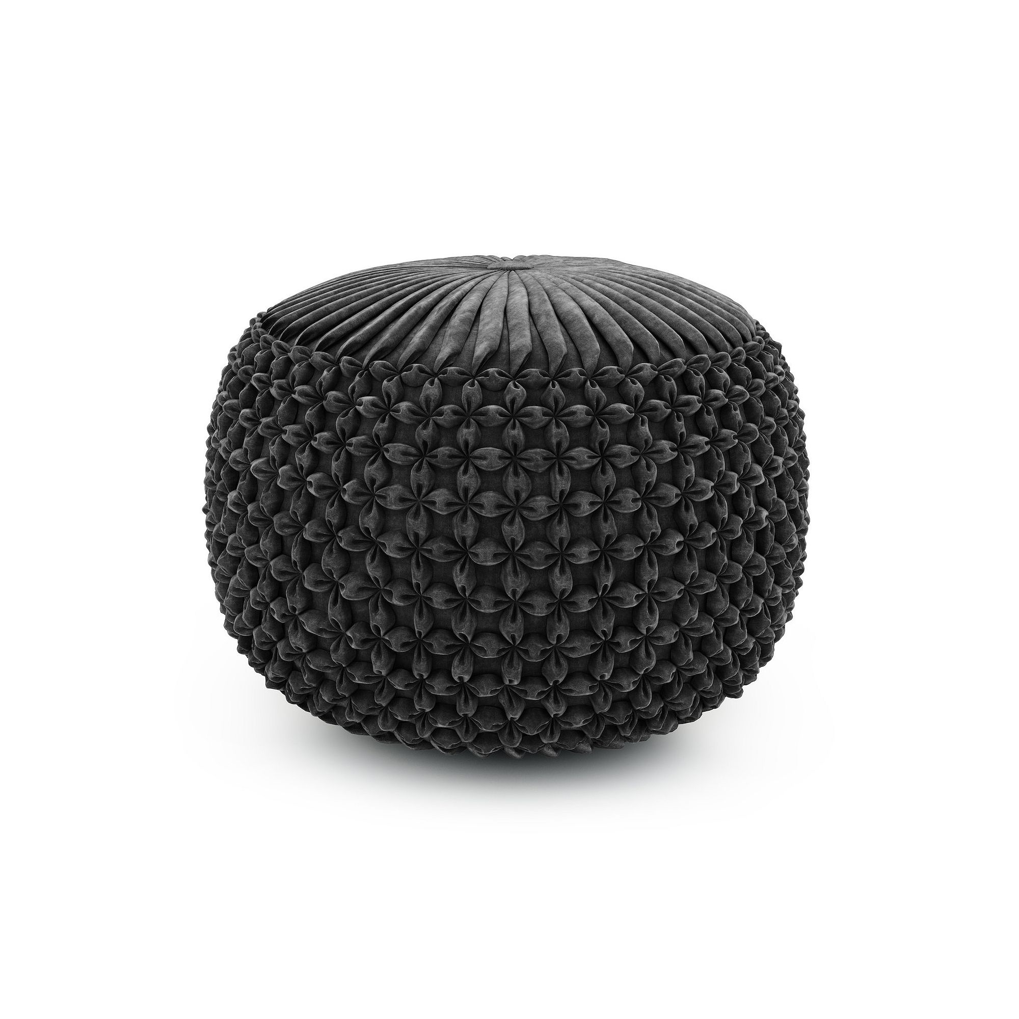 Simpli Home Renee Round Pouf, Grey Gray